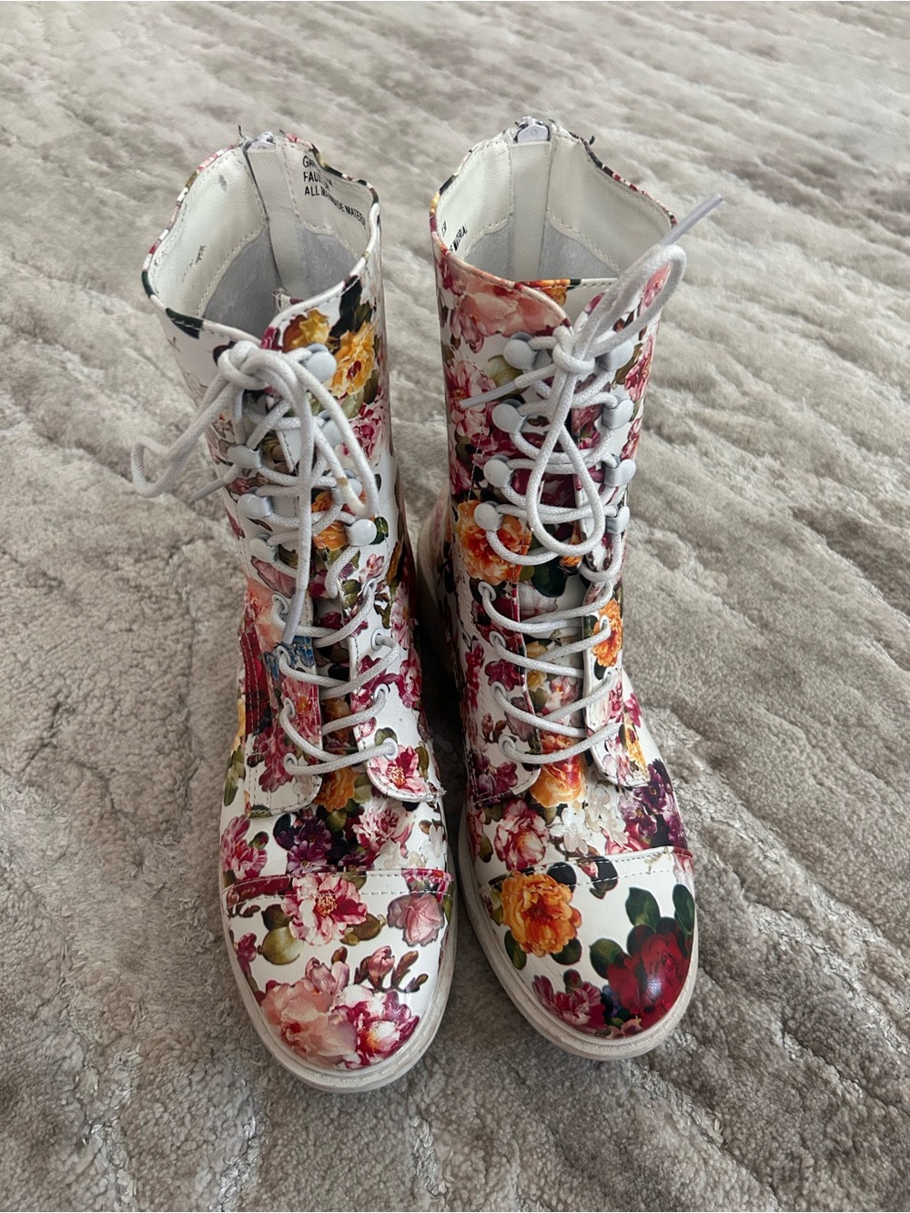 Dollhouse White Floral Lace-Up Combat Boots